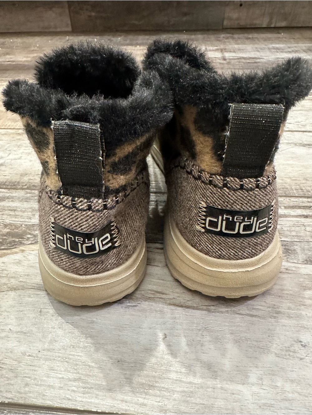 Hey Dude Leopard Print Faux Fur Slip-On Women’s Booties - Tan & Black - Picture 5 of 10